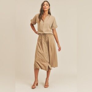 MABLE Short Sleeve Top and Button Down Midi Skirt Set